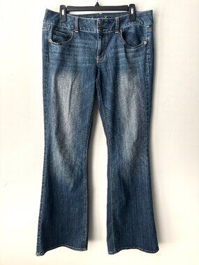 American Eagle Flare Jeans 12 Long Womens Medium Wash Super Stretch Low Rise L